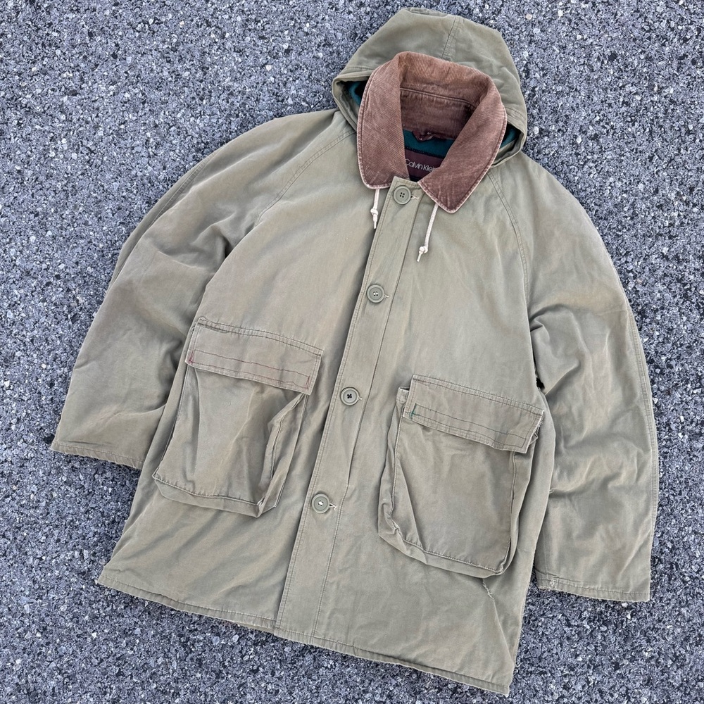 Vintage Calvin Klein Hunting Field Jacket Corduroy Collar Hooded Mens Size 40 XL - Picture 4 of 16